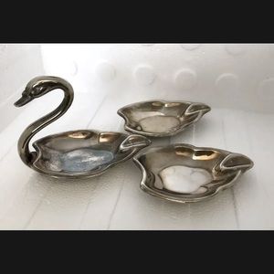 Vintage Seba Silver Plated Swan Ashtrays Dish 3 in one StackIng Set England